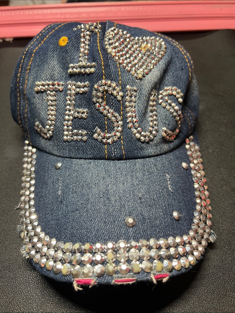 Rhinestone Denim 'I ♥ JESUS' Baseball Cap